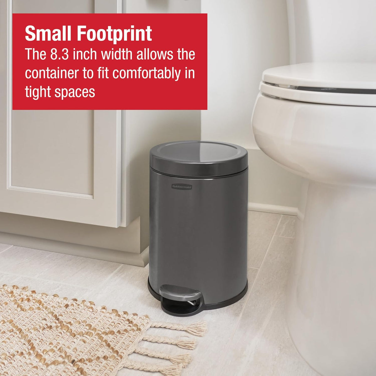 Rubbermaid Stainless Steel Round Step-On Wastebasket with Lid, 1.6-Gallon