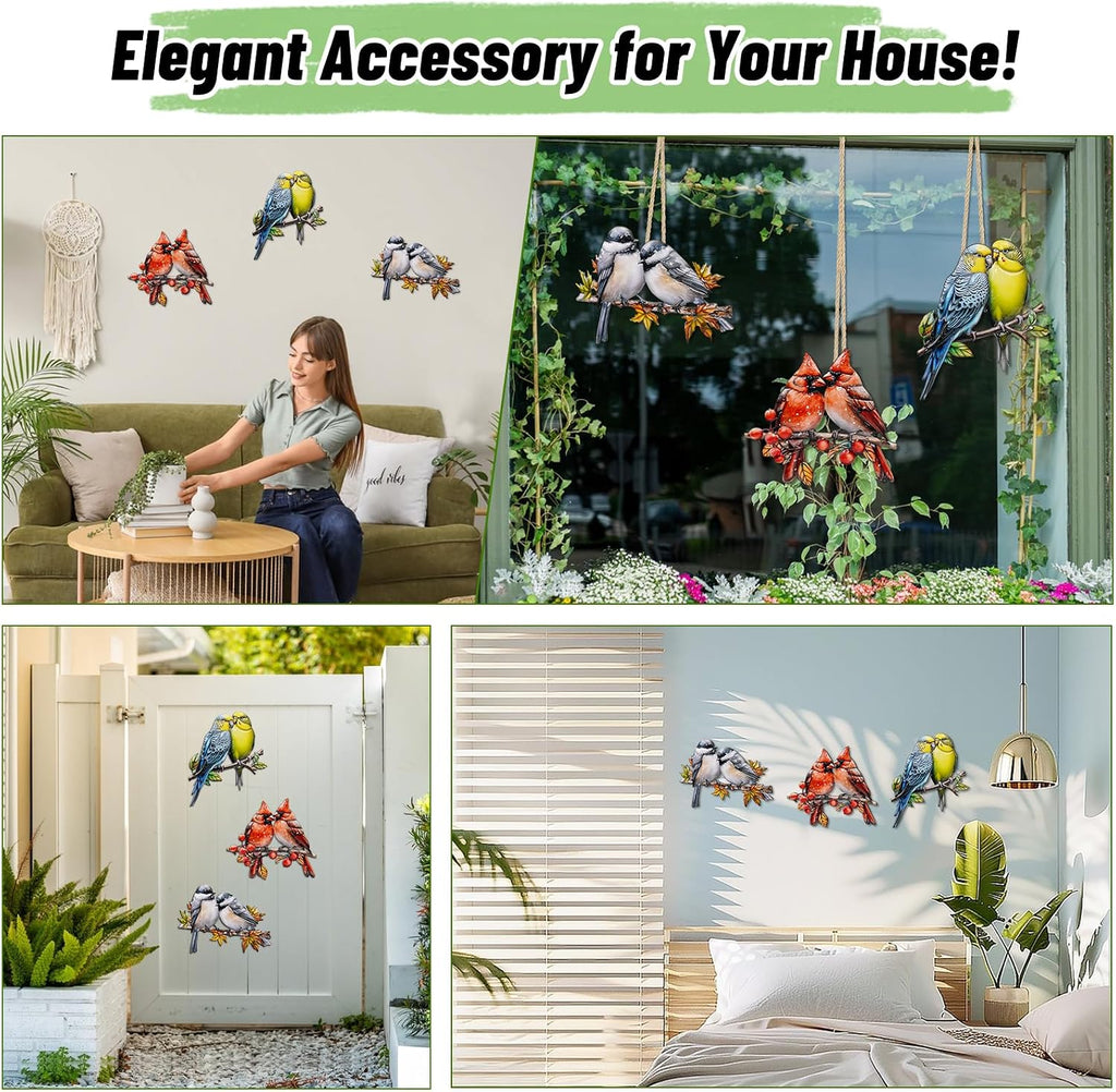 YOADEHOA 3Pcs Metal Wall Art Decor Birds on Branch, 3D Colorful Bird Outdoor Hanging Wall Art Patio Fence Decorations, Hummingbird Wall Sculptures for Indoor Outdoor Garden Garden (Birds B)