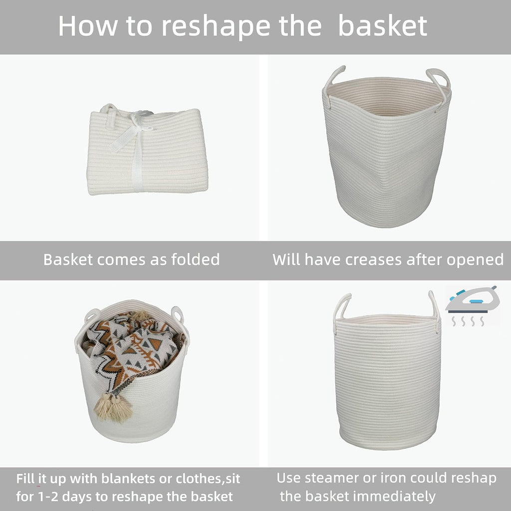 Woven Cotton Rope Laundry Basket, 15" x 20" Laundry Hamper, White