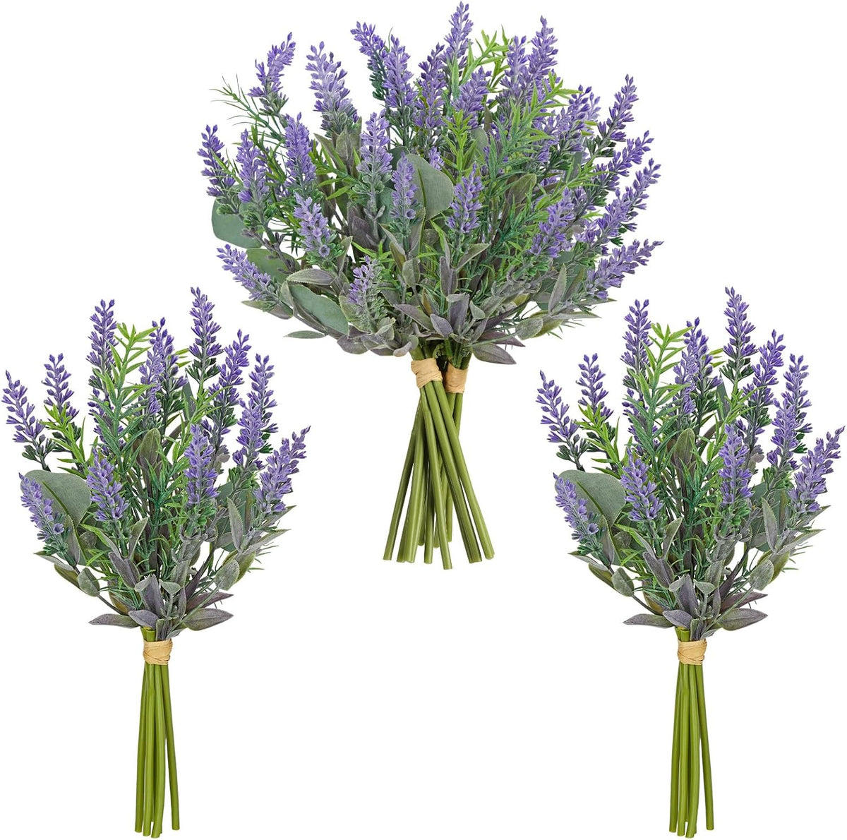 Hollyone 3 Bundles Fake Flowers Artificial Lavender Stems Bouquet Faux Plastic Purple Flowers Plants for Vase DIY Wedding Floral Arrangement Home Table Centerpieces Indoor Outdoor Decor