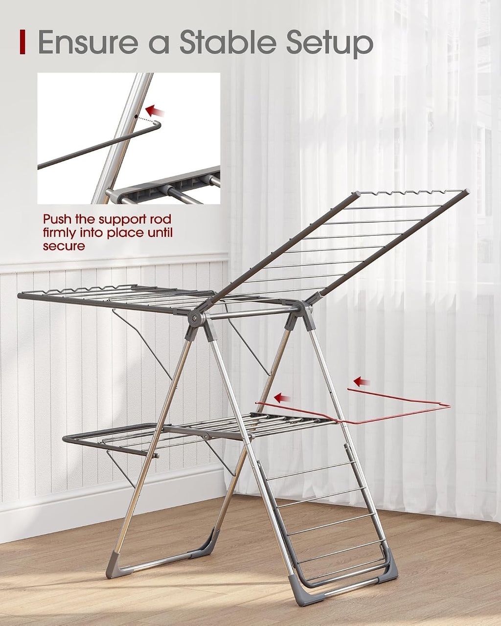 Sakugi Clothes Drying Rack, Foldable 2-Level with 55.5" Adjustable Wings