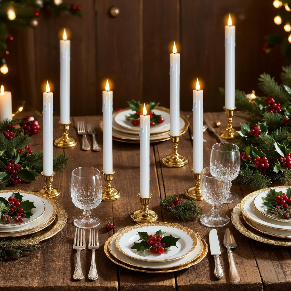 Eldnacele White Christmas Flameless Window Candles with Remote and Timer
