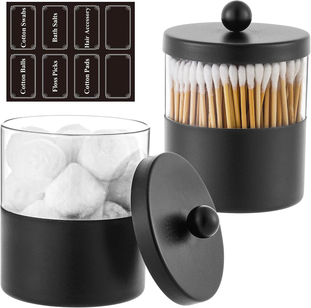 Gaussra Black Apothecary Jar, Black Qtip Holder, Bathroom Jar with Stickers