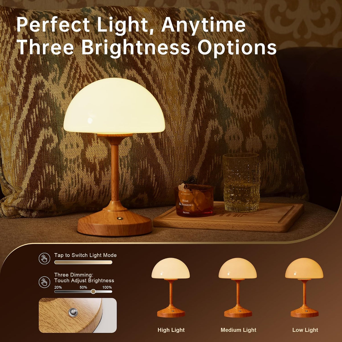Dawnwake Mushroom Lamp Cordless Lamp for Bedroom-Shower Lamp Waterproof