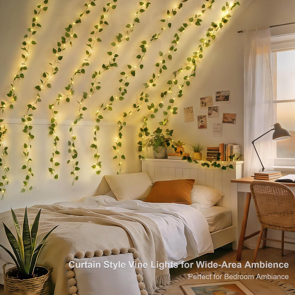 JMEXSUSS 200 LED Vine Lights, Pothos Vines with Fairy Lights Curtain