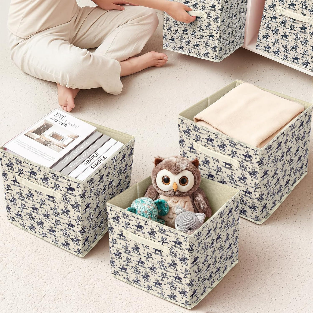 6 Pcs western Cow Cube Storage Bins 12.5 inch with Handle（Navy western）