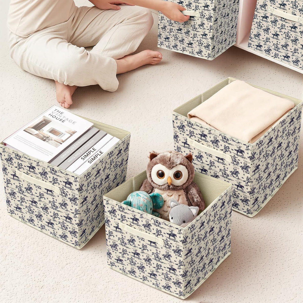 6 Pcs western Cow Cube Storage Bins 12.5 inch with Handle（Navy western）