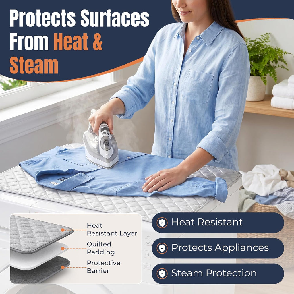 Portable Ironing Mat Blanket, Foldable Ironing Pad for Washer Dryer Top, Tabletop, Bed or Floor Ironing Board Alternative Replacement for Laundry Room, Apartment, Dorm, RV & Travel 18" x 31"