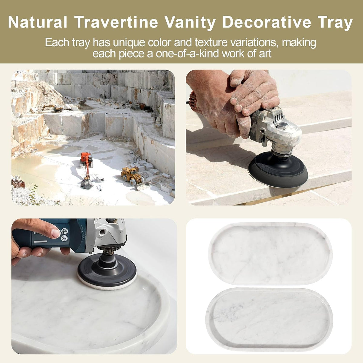Natural Marble Tray for Vanity, 2" L x 6" W White and Gray Marble Tray with 4 Non-Slip Silicone Gaskets, Decorative Tray for Perfume, Jewelry, Coffee Table, Kitchen, Dresser Organizer