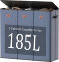185L Laundry Hamper 3 Section with Lid, Navy Blue 3 Compartment Laundry hamper with 3 Removable Laundry Bags, Large Laundry Basket for Bedroom, Laundry Room, Dorm,
