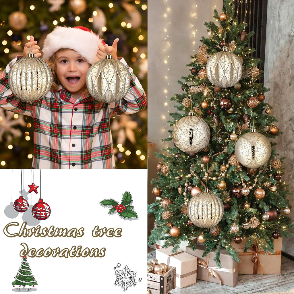Arrowbash 4 Pcs 6'' Champagne Gold Mercury Big Christmas Ball Ornaments Set