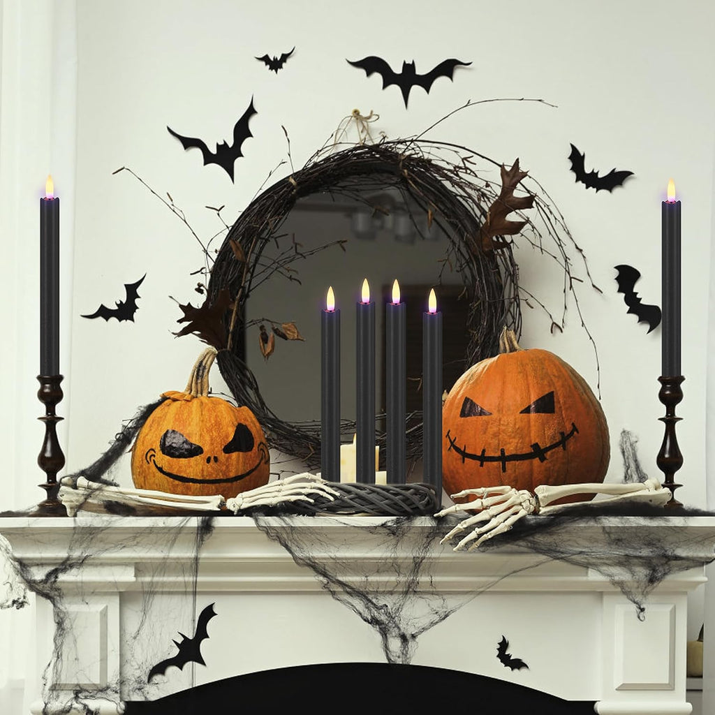 Black Flameless Taper Candles, Halloween Battery Operated Candles Remote
