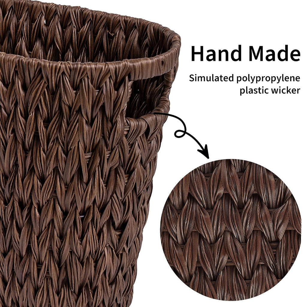 GRANNY SAYS Bedroom Trash Can, Wicker Waste Basket for Bathroom, Brown