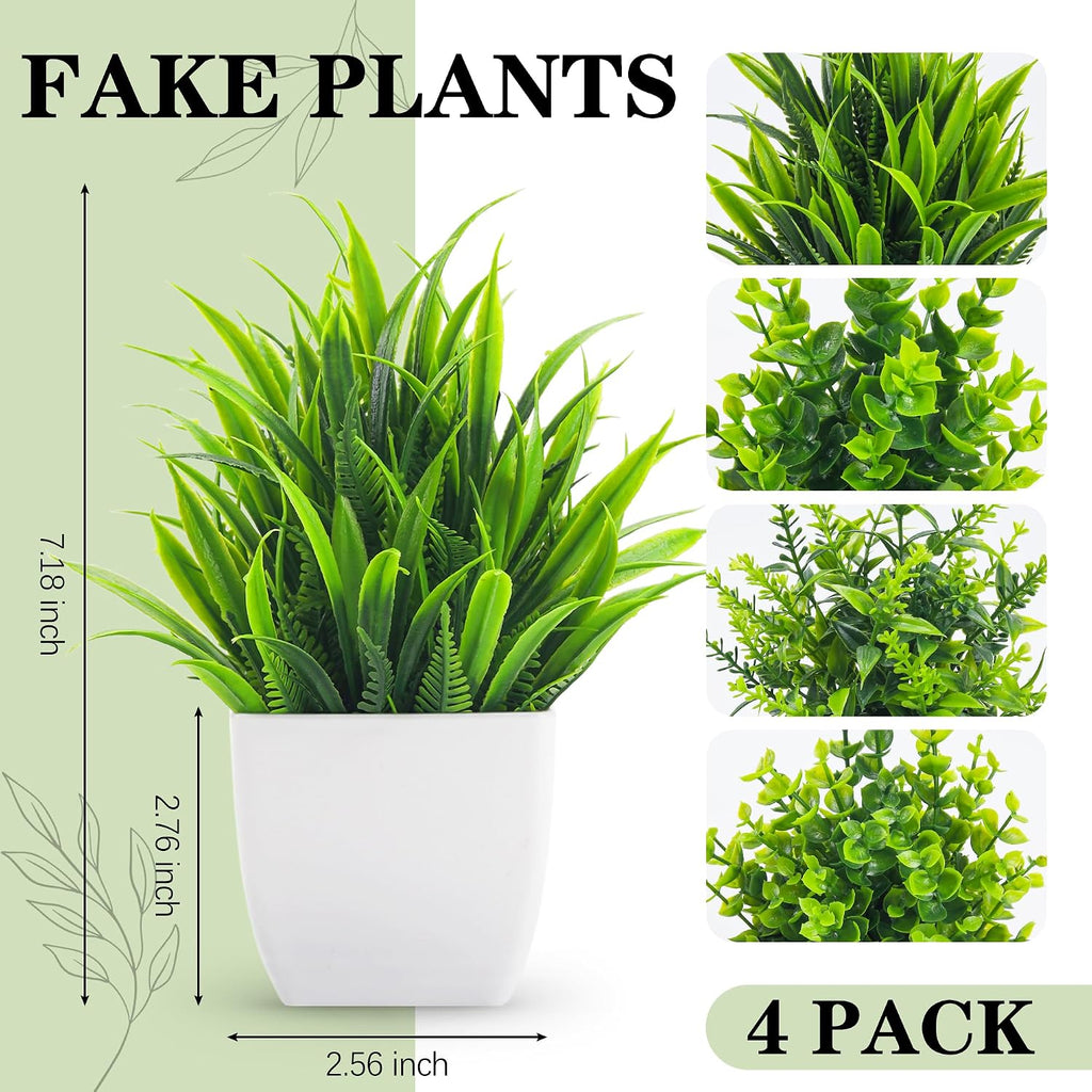 Der Rose 4 Pack Fake Plants Mini Faux Plants Indoor for Room Shelf Decor