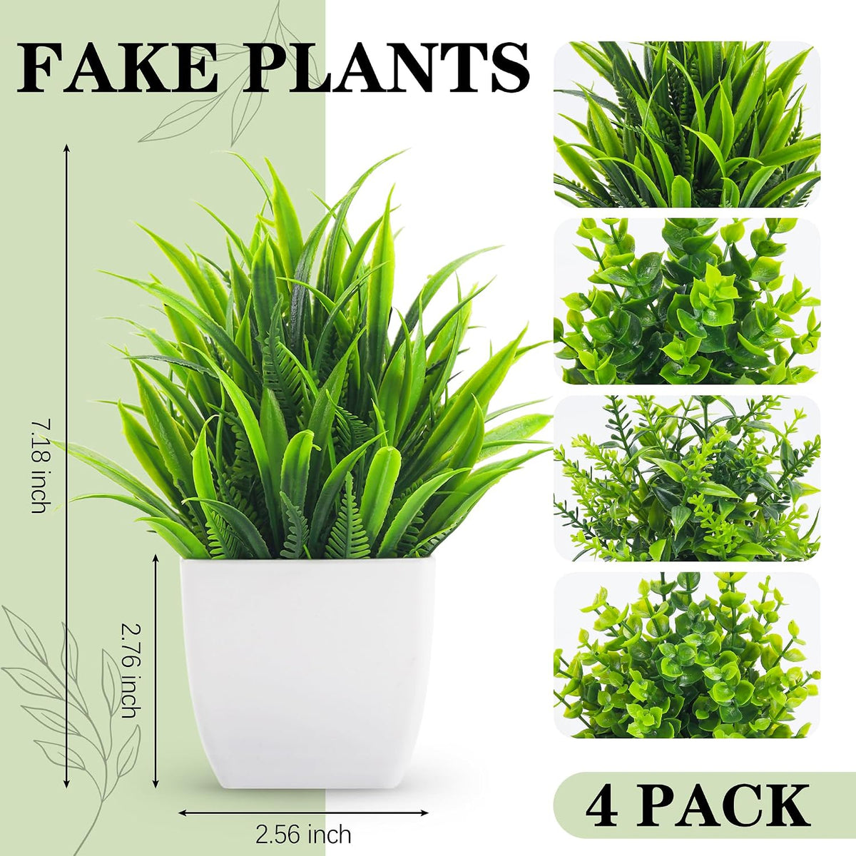 Der Rose 4 Pack Fake Plants Mini Faux Plants Indoor for Room Shelf Decor