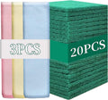 Heavy Duty Scour Pads Sponge Dish Scrubber Non-Scratch Green Reusable Household Scrub Pads for Kitchen and Dish Cleaning Tool (20Pcs Sponge+3Pcs Clean Towel)