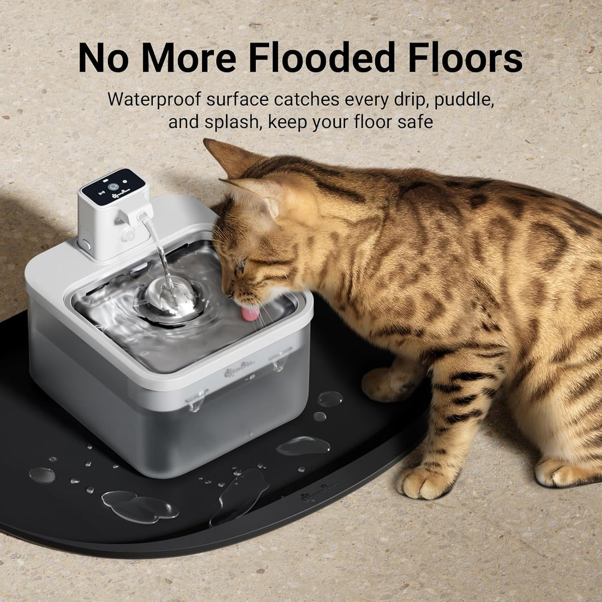 DownyPaws Cat Food Mat,Silicone Waterproof Feeding Mat, 18"×12.5", Black