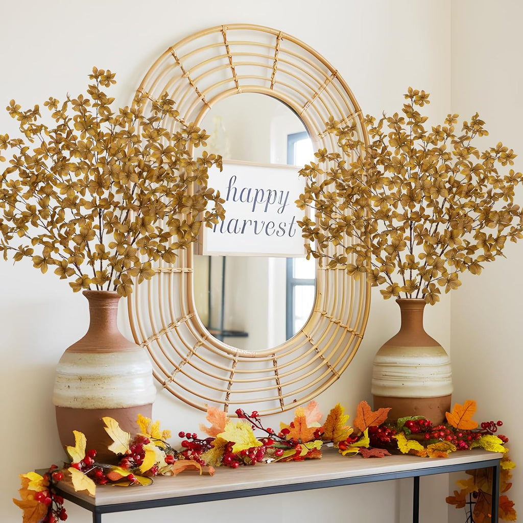 33.5" Long Artificial Fall Leaves Stems for Table Centerpieces, 5 Pcs Faux Fall Stems and Branches for Vase Filler, Falls Greenery Stems for Farmhouse Autumn Harvest Thanksgiving Decor, Deep Yellow