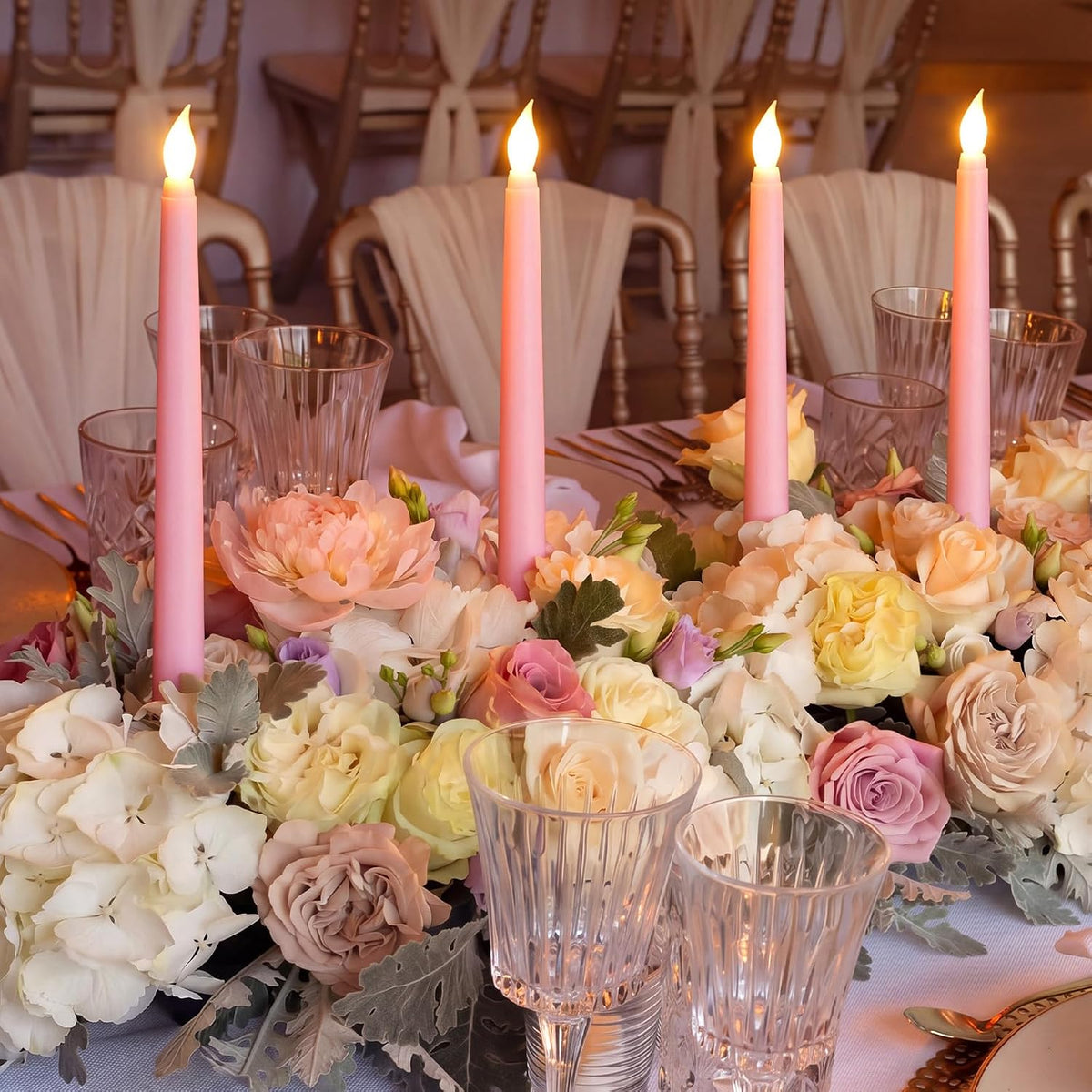 Baquler 25 Pcs 9.7 Inch LED Flameless Taper Candles Bulk, Pink
