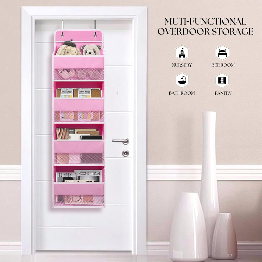TYMENSH Over the Door Organizer for Bedroom Bathroom Pantry, 4 Shelf Pink