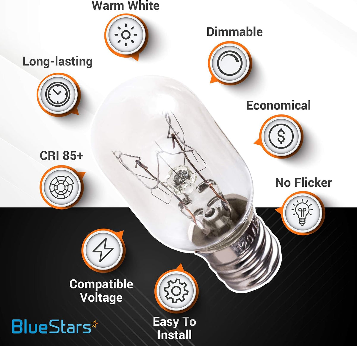 BlueStars E12 T20 25W Incandescent Bulbs Salt Lamp 120V 2700K Warm White