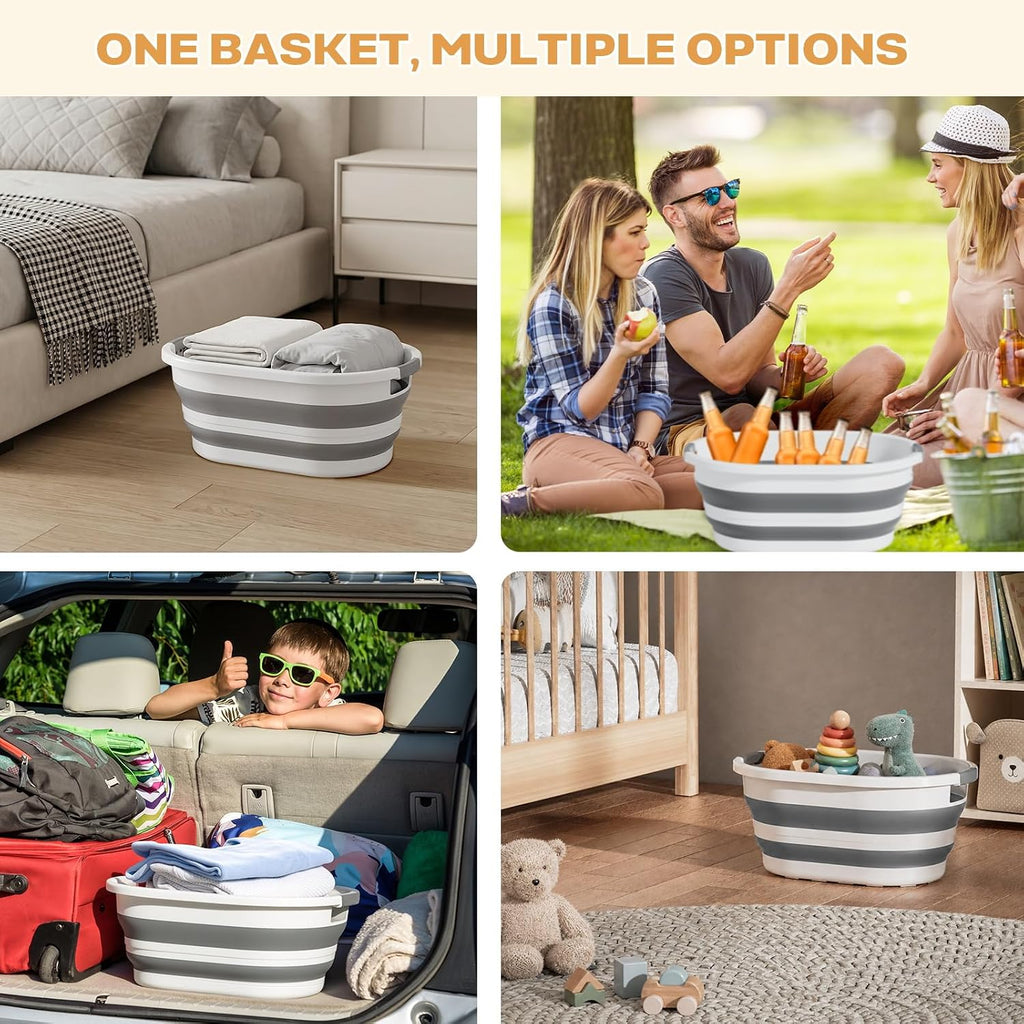 OOAMBB 30L (8Gallon) Collapsible Laundry Basket Plastic (Grey, 1 Pack)