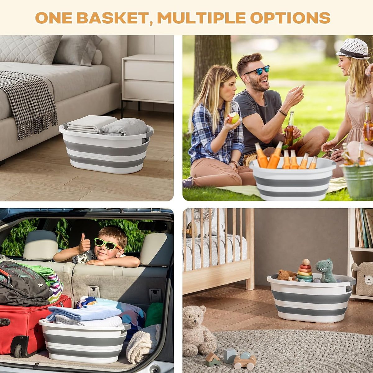 OOAMBB 30L (8Gallon) Collapsible Laundry Basket Plastic (Grey, 1 Pack)