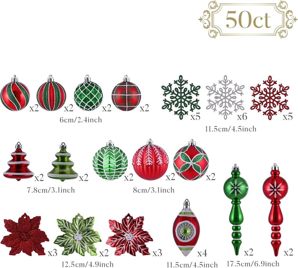 Valery Madelyn 50ct Christmas Ball Ornaments Tree Decorations Set