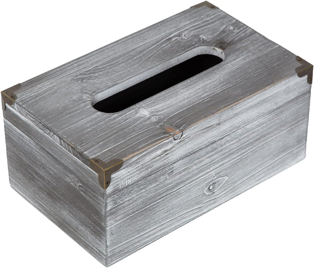 Distressed Wooden Rustic Tissue Box Holder Tissue Box Cover Napkin Dispenser for Bathroom Living Room Dining Room Bedroom Toilet (Grey White)