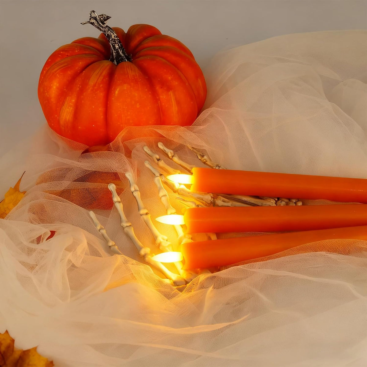 JOIONE Orange Halloween Flameless Taper Candles with Remote, 3 Pack