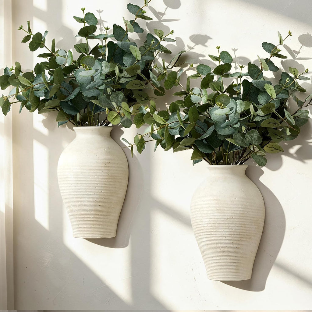 Vanselia 2 Pack Ceramic Wall Vase Home Decor Hanging Planter (12" Rustic)