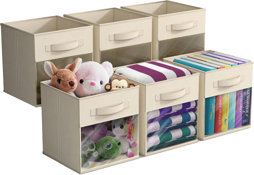 Sorbus Storage Cubes with Clear Window, 6 Pack (11 Inch, Beige)