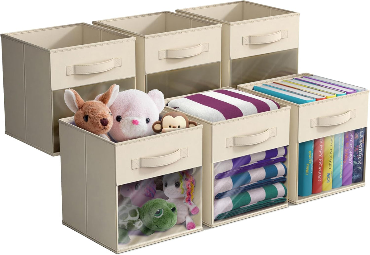 Sorbus Storage Cubes with Clear Window, 6 Pack (11 Inch, Beige)
