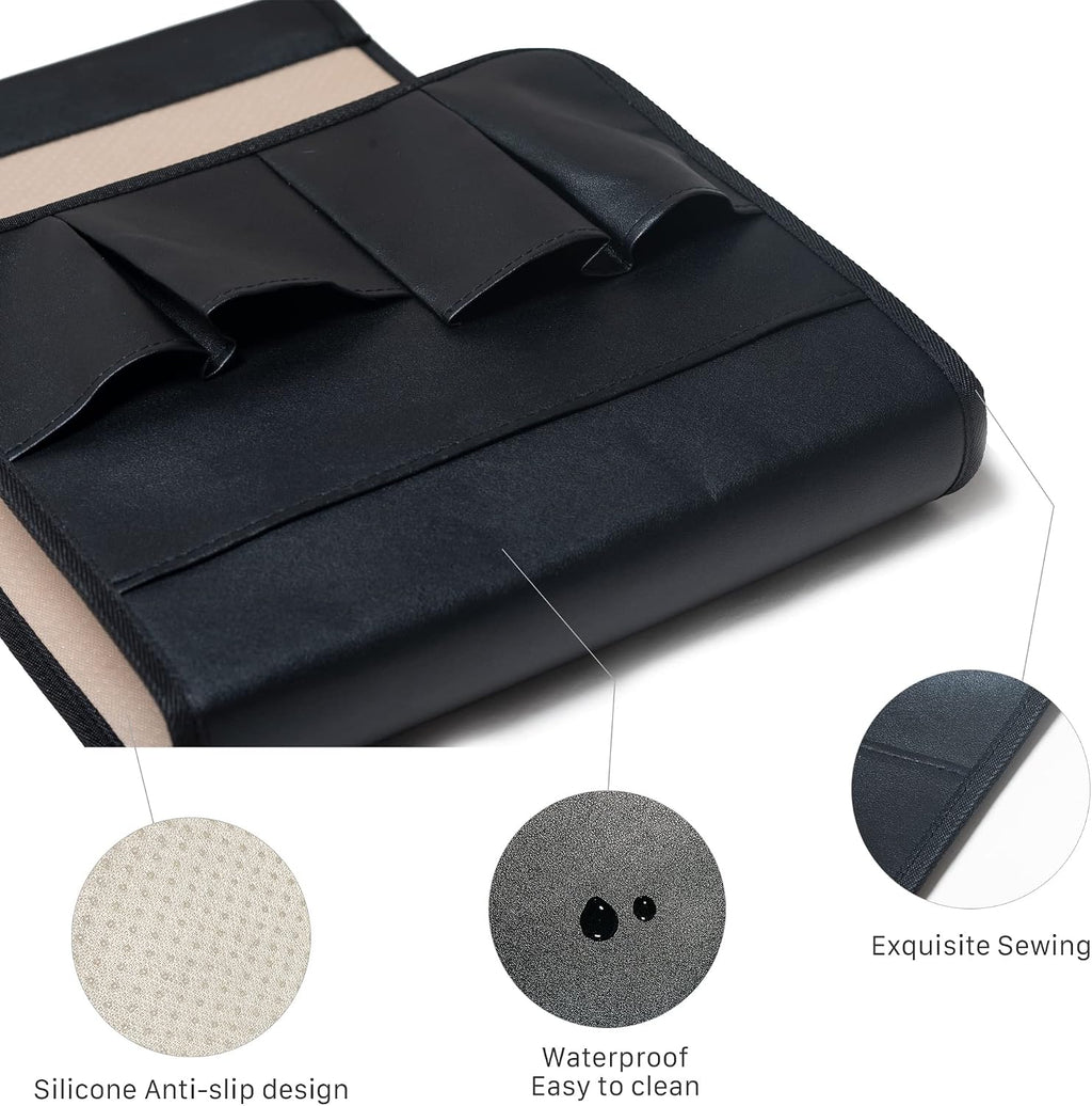 PU Leather Sofa Armrest Organizer, Armchair Magazine Holders, Waterproof Remote Holder for Recliner Couch with 1 Large Pocket, 4 Small Pockets for Magazine, Remote, Phone, Ipad, Books (Black)