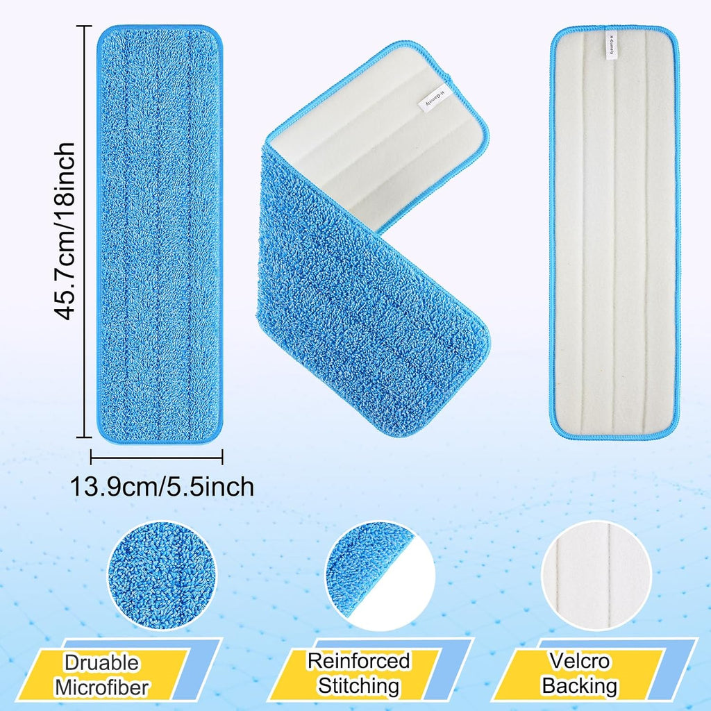 18 inch Reusable Mop Pads Microfiber Spray Mop Replacement Heads for Wet/Dry Mops Compatible with Bona Floor Care System (6 Pack) (Purple Gray Blue)