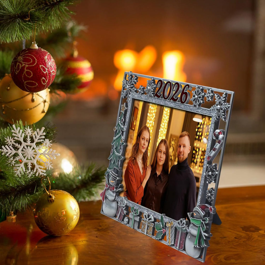 LARAINE Picture Photo Frame 5x7 Metal 2026 Christmas High Definition Display Pictures for Tabletop Home Decorative Holiday Gift (Gray (2026))