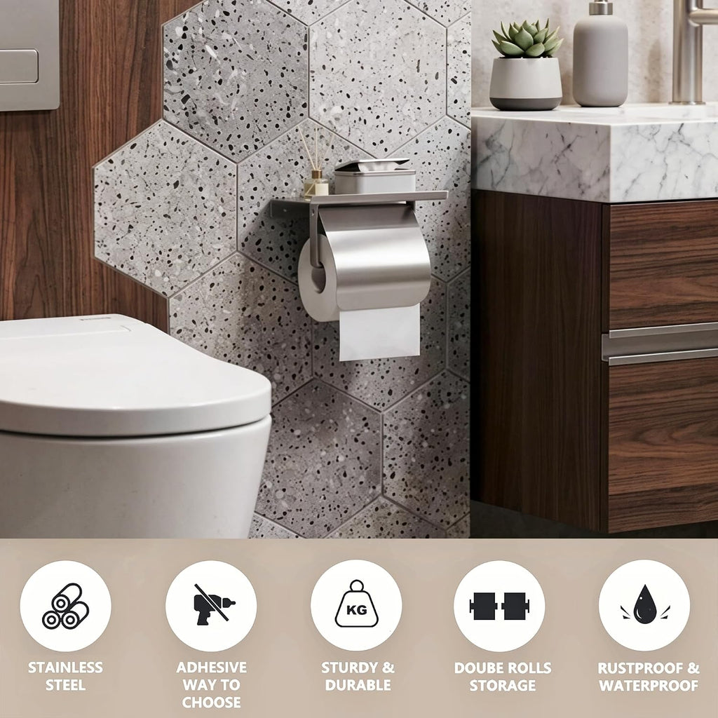 Toilet Paper Holder with Phone Shelf and Waterproof Cover