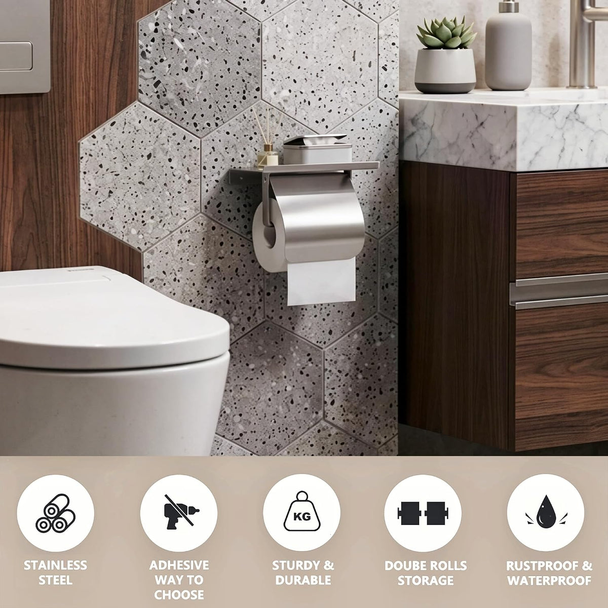 Toilet Paper Holder with Phone Shelf and Waterproof Cover