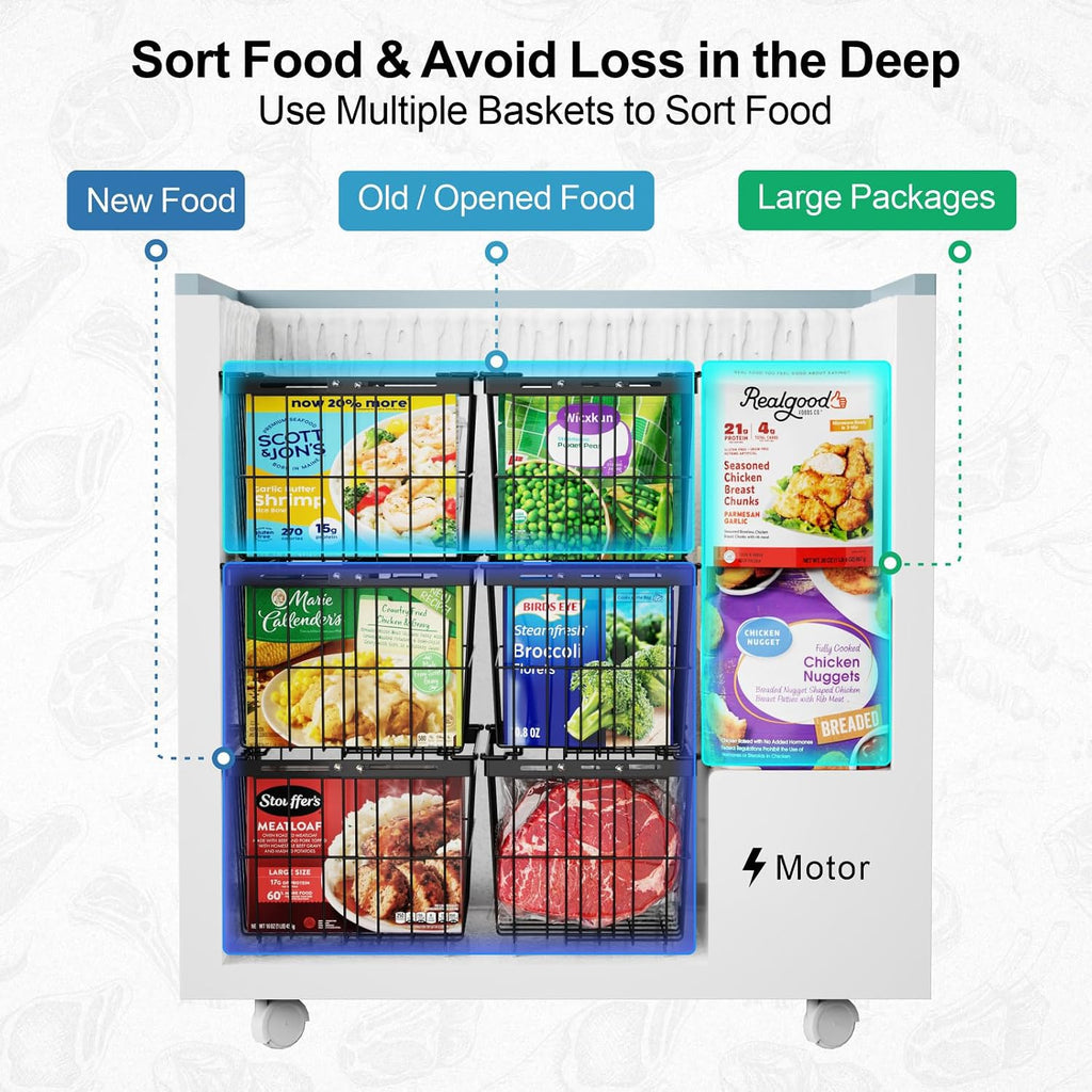 Freezer Organizer Bins - 3 Pack Adjustable Width for 5 to 7 Cu Ft Chest Freezers, Extra Height Stackable Freezer Wire Storage Baskets for Deep Freezer Organization, Black