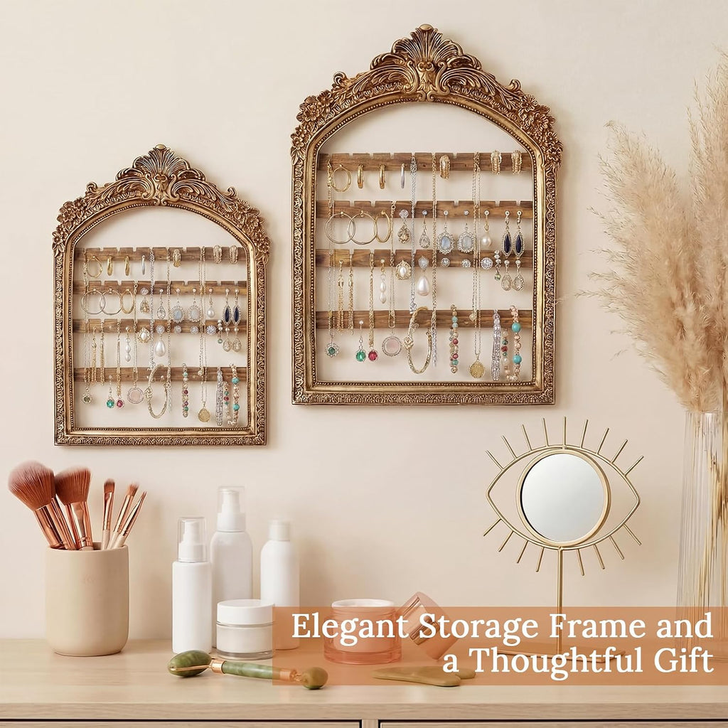 2 Pcs Gold Wall Hanging Earring Holder Frame Jewelry Organizer