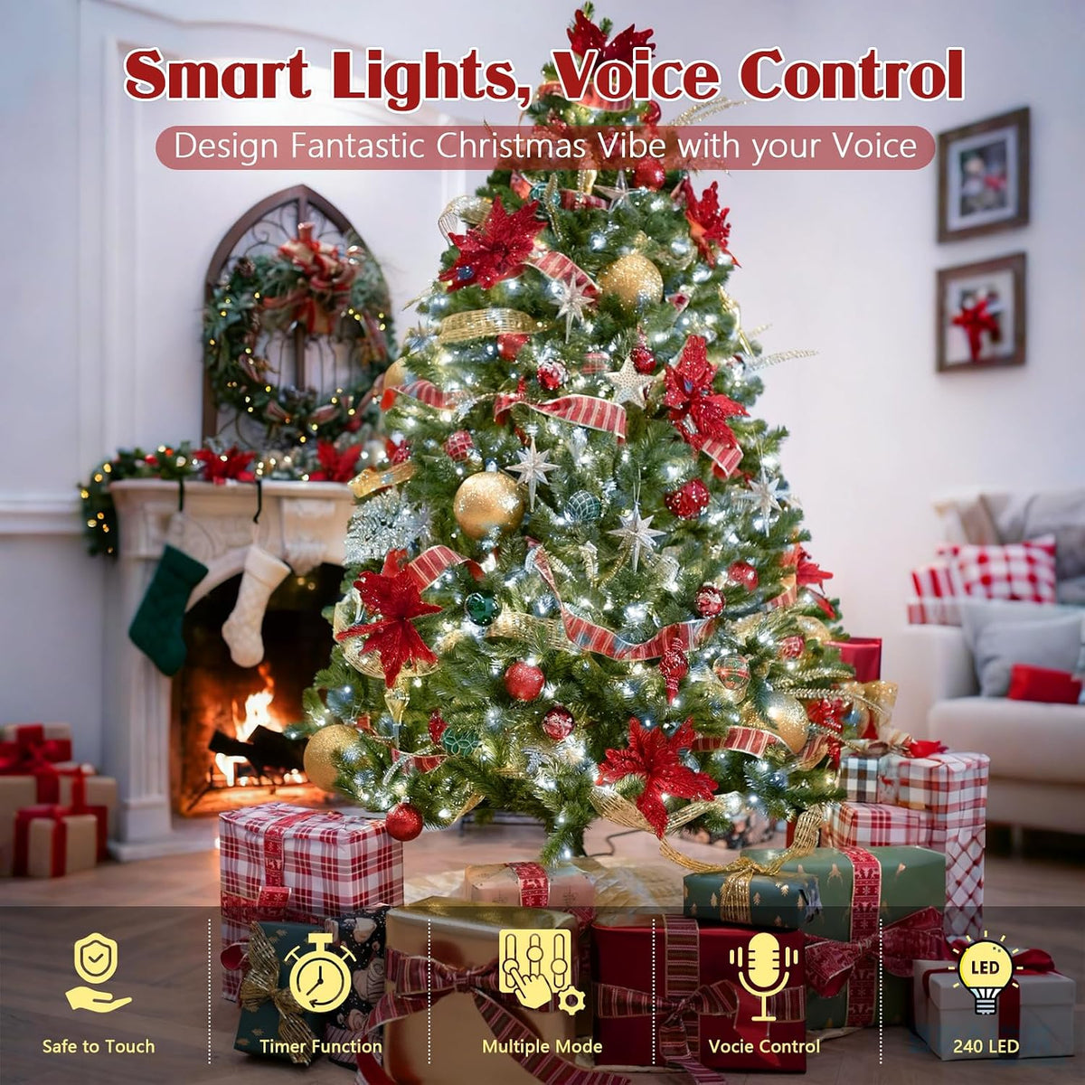 KAQ 240LED 88FT Christmas String Lights Voice Controlled Remote, Cool White
