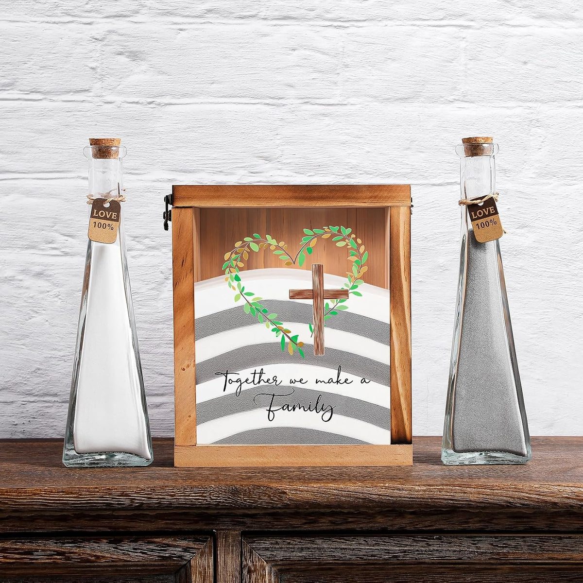 Blosssound Unity Sand Ceremony Set, Love Family Shadow Box, White Gray