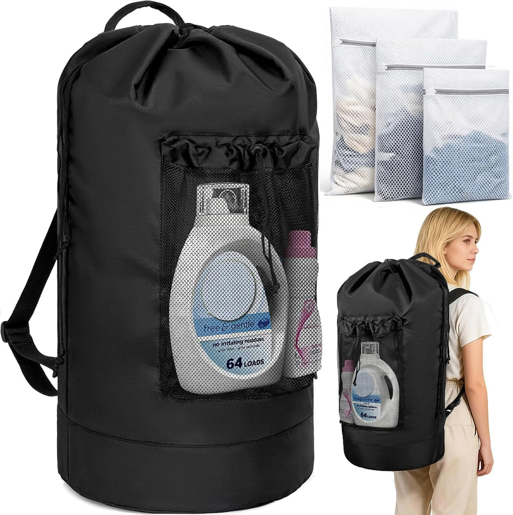 180L Laundry Bag Backpack with 3 Sizes Mesh Wash Bags and Shoulder Straps