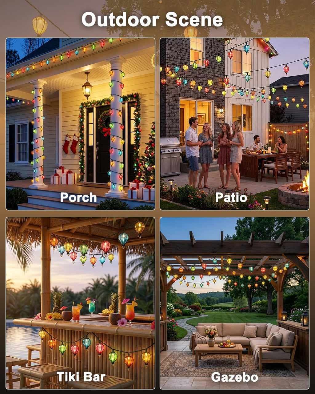 11FT Multicolor Outdoor String Lights, Decorative Patio Lights LED