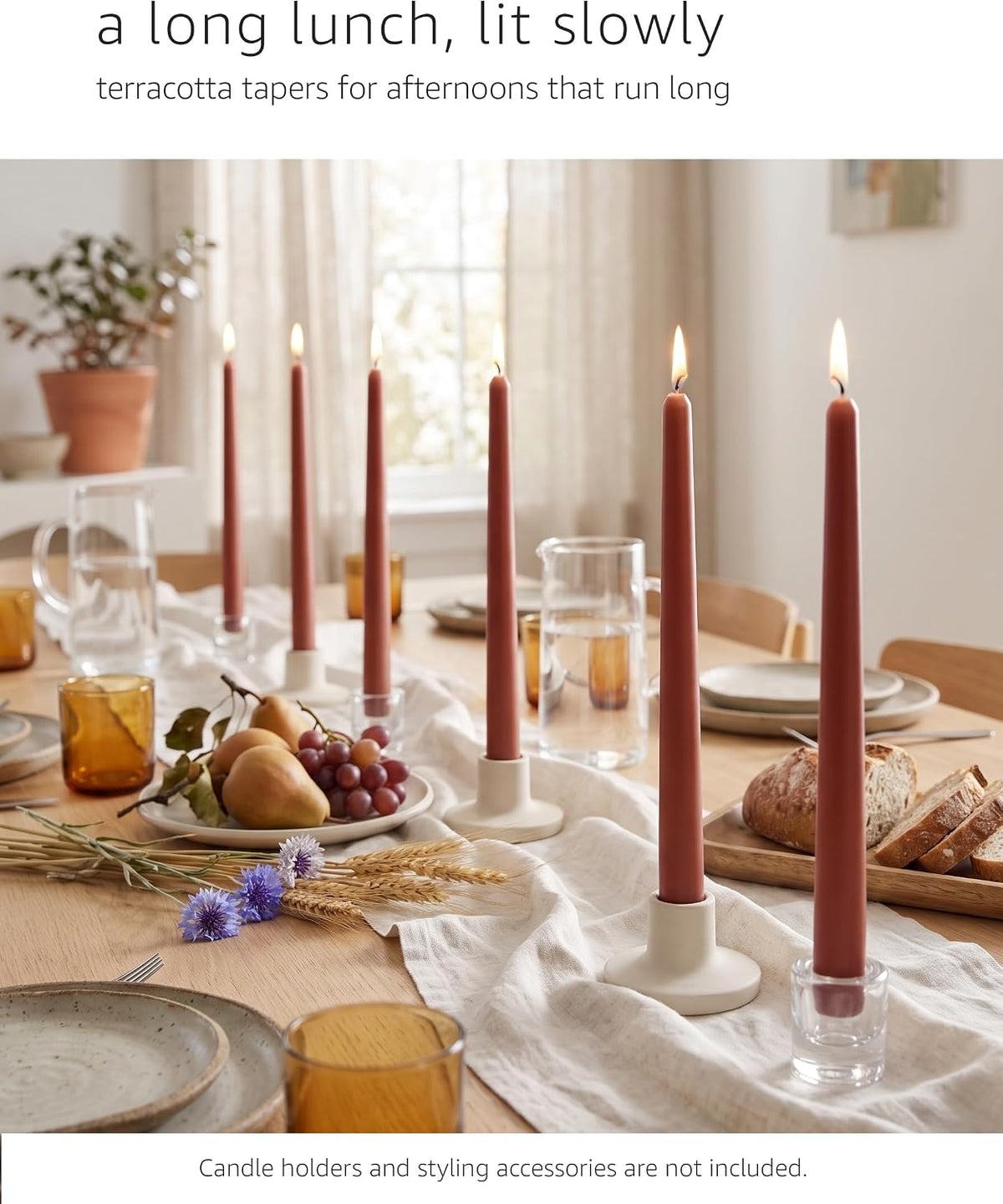 10" Classic Taper Candles, Terracotta, 12-Pack, 7-8 Hours Long Burning, Unscented Tall Candlesticks