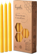 Hyoola 10 Inch Beeswax Taper Candles - 12 Pack - Handmade, All Natural, 100% Pure Unscented Bee Wax Candle - Tall, Decorative, Golden Yellow - 10 Hour Burn Time