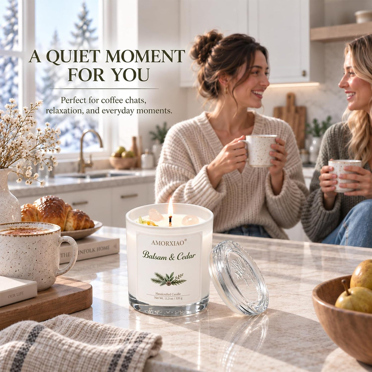 Balsam & Cedar Scented Candle, 11.3 Oz Natural Soy Wax Gift for Women