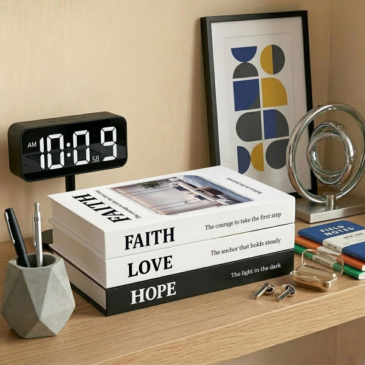 Decorative Faux Books for Home Decor, Fake Books Set of 3, Faith, Love & Hope Themed, Coffee Table, Shelf, Mantle Display