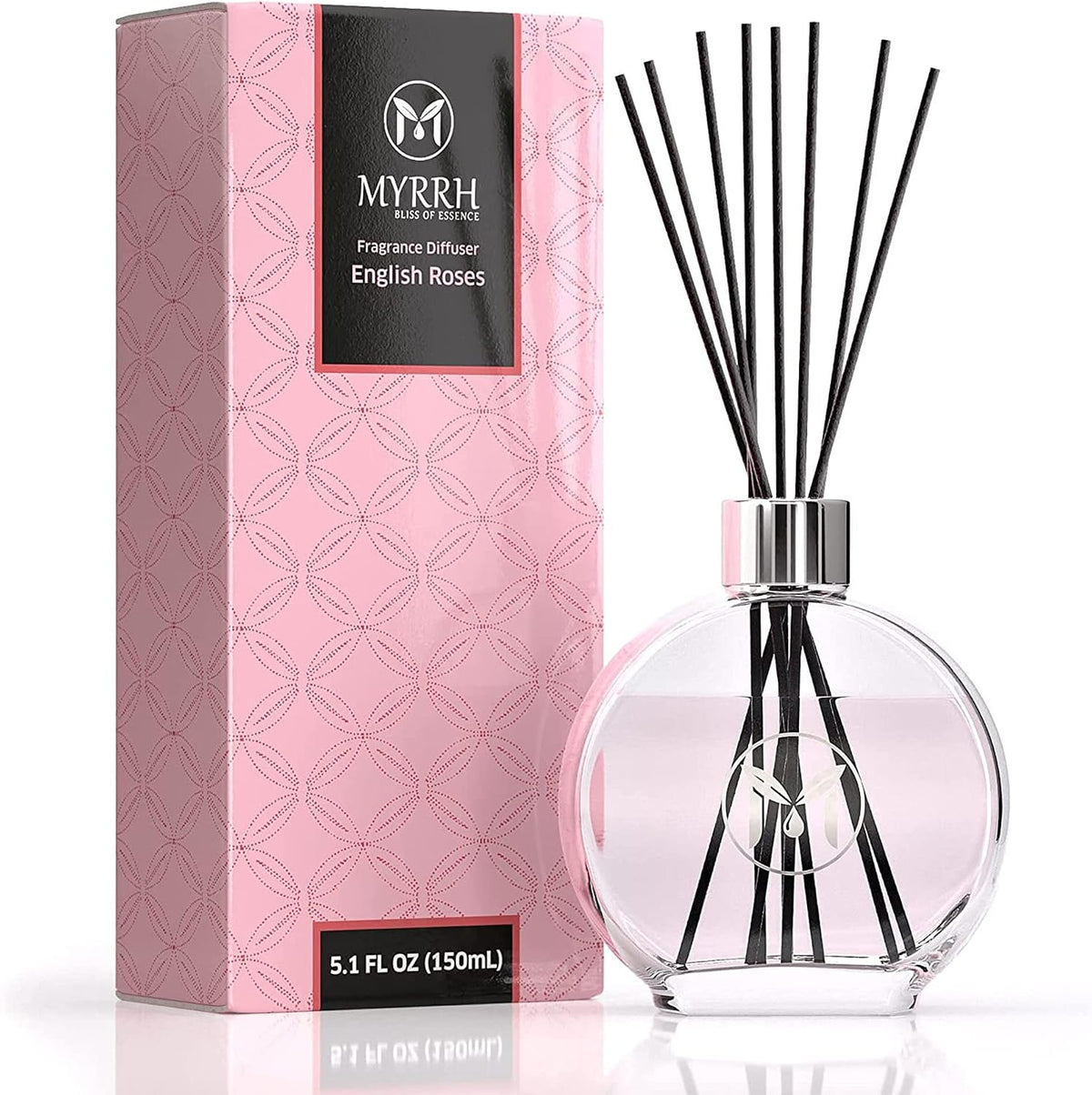 English Roses Scented Reed Diffuser Set with 8 Rattan Diffuser Sticks, 150 ml, All Natural Air Freshener, Long-Lasting Diffusers at Home - MyrrhUSA