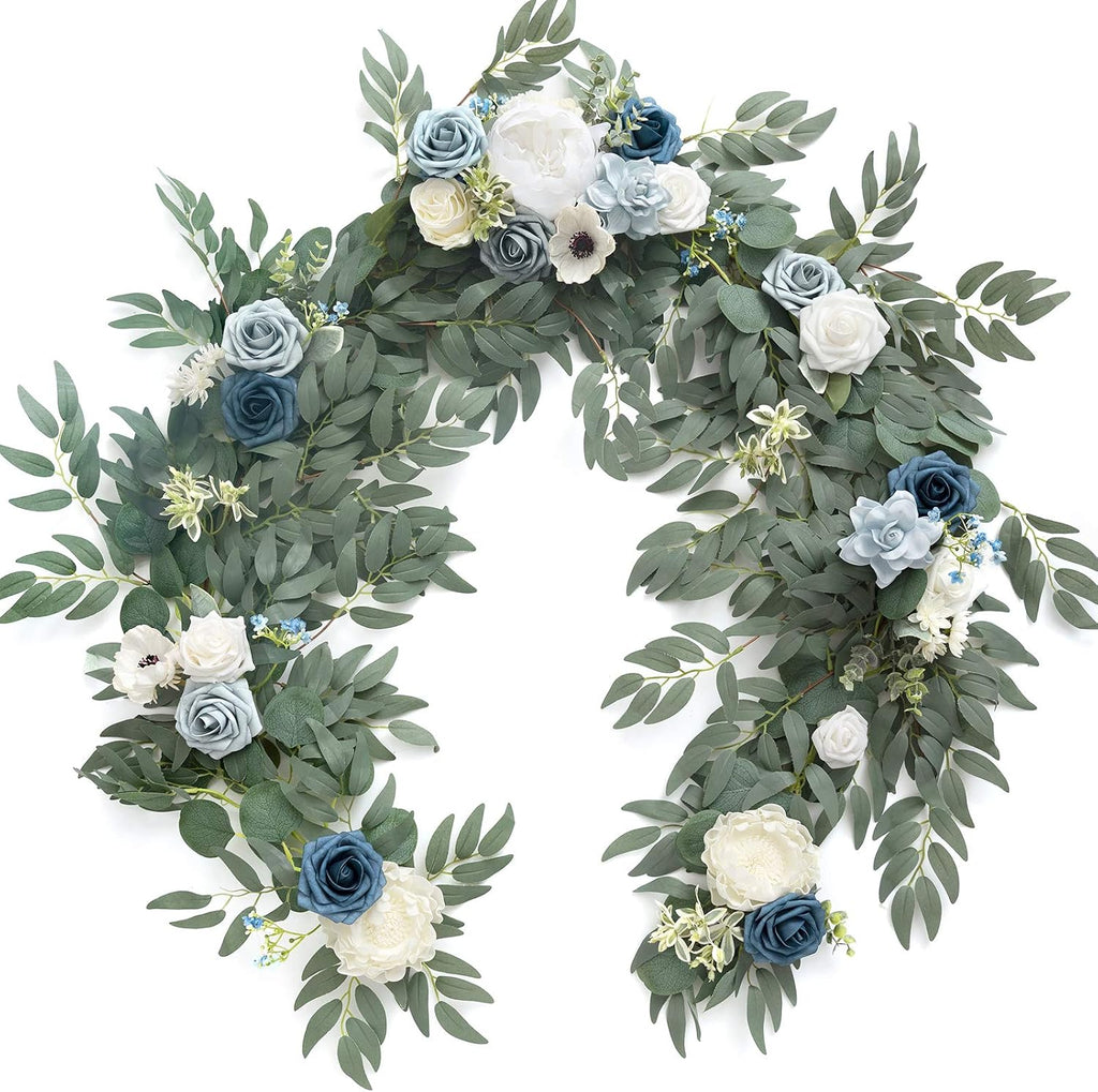 Ling's moment Dusty Blue Artificial Flower Garland Wedding Arch 6 FT